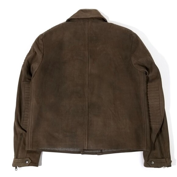 Joseph Abboud Nubuck Leather Ribbed Moto Biker Jacket Dark Brown Minimal Large - Picture 4 of 8